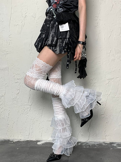 Stockings Bittersweet Floral Over-knee White Pattern