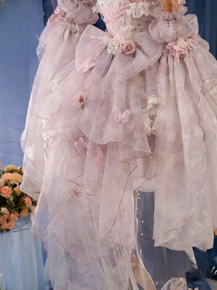 Pink Princess Fairy Floral Design Set Full Butterfly and JSK Dress Lolita Flower