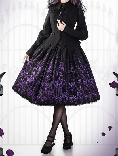 Black Gothic Lolita Cathedral Glass Skirt Embroidery Purple