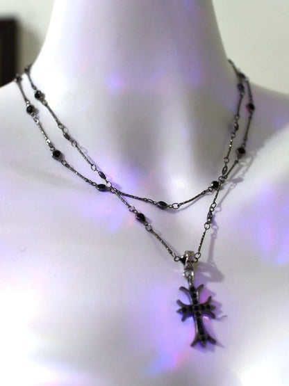 Necklace Charm Buckle Cyberpunk + Choker Black Cross