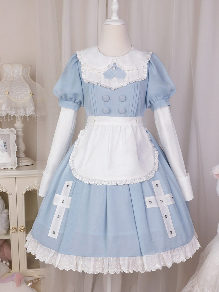 Blue and White Cross Applique Detachbale Sleeves