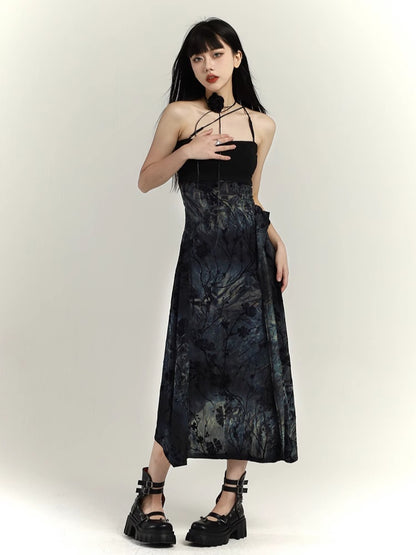 Robe caraco ajustée noire tie-dye