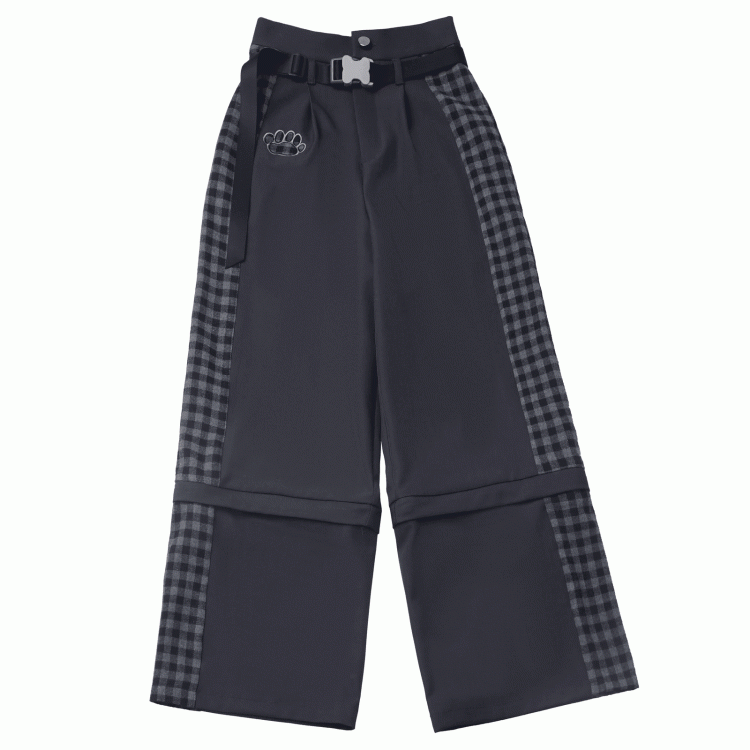 Wear Ways Zip Cuffs Techwear Two Pants/Shorts Black Plaid with Snap Belt