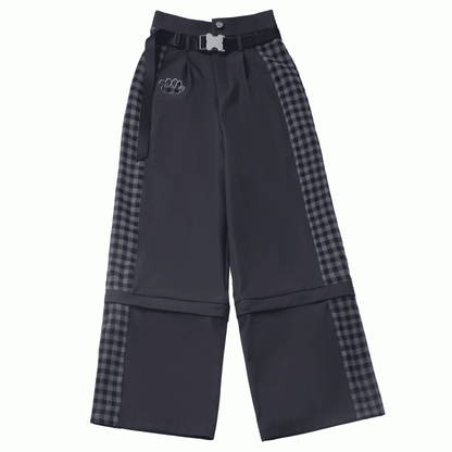 Wear Ways Zip Cuffs Techwear Two Pants/Shorts Black Plaid with Snap Belt