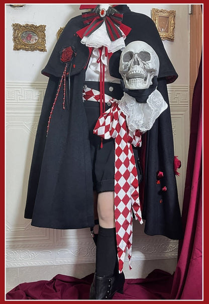 Black and Red Vampire Ouji Lolita Dracula Outfit Shirt + Shorts + Cloak Gothic Lolita Full Set