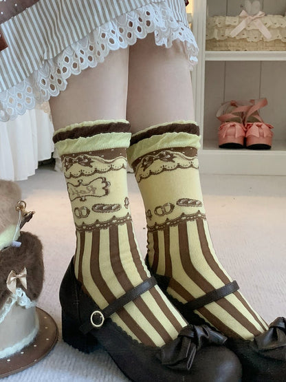 Dessert Print Striped Sweet Lolita Calf Socks