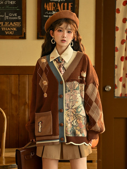 Brown Embroidery and Daisies Cardigan Bunny