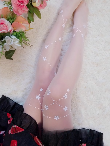 White Semi-sheer Sakura Pattern Lolita Tights