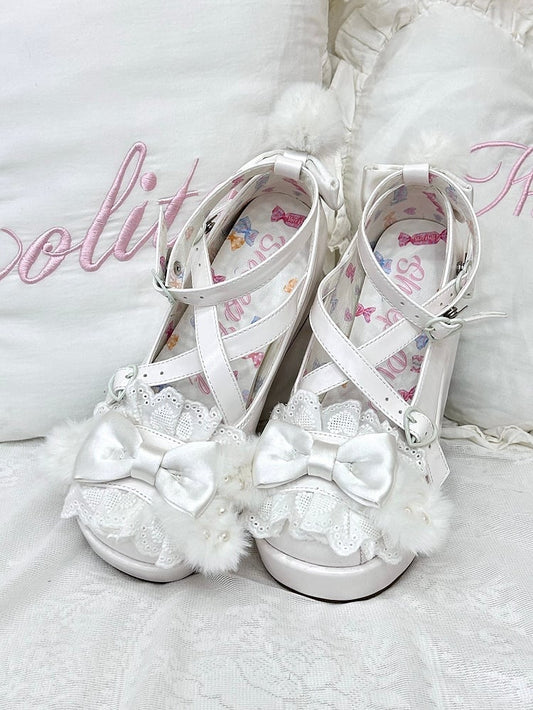 White Bow Top With Ear Pompon Decorated Plush at Design Platforms Crisscross Bunny
