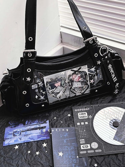 Bag Y2K PU With Star Shoulder Ita Black Charm