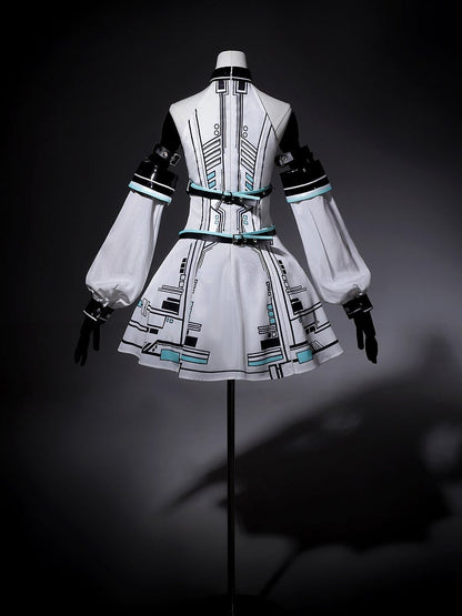 Bunny Sleeves KC Dress Techwear Halter Neck Urban Cyberpunk White + Ears
