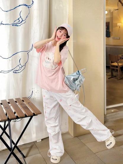 Kawaii Blue/Pink Plush Puppy Applique T-Shirt Yume