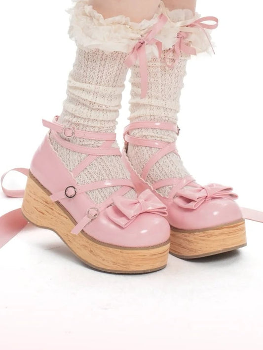 Lolita Zehenschuhe Plateau Rund Süß - Pink Peach