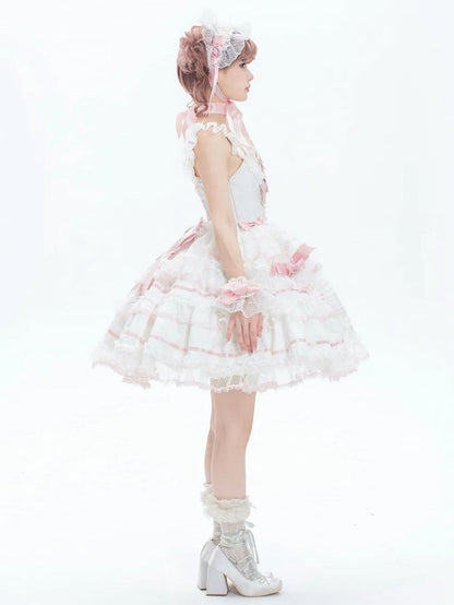 Akzente rosa Pullover Lolita Rock und Prinzessin süße weiße Schleife