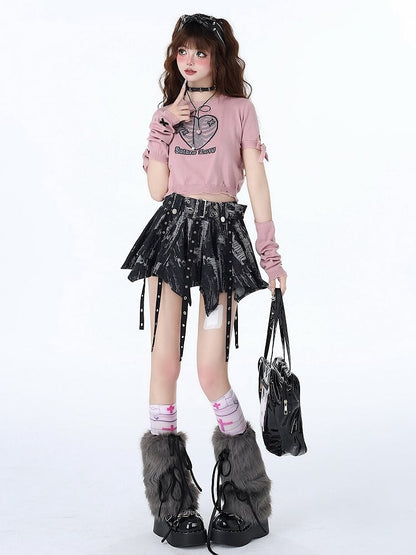 Skirt and Black Tie Hem Dye Handkerchief Gray