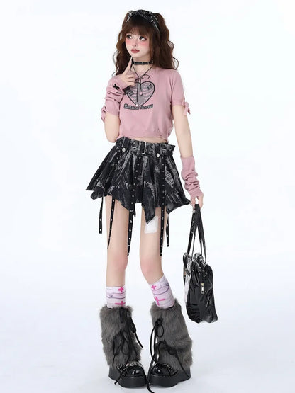 Dye Tie Skirt Hem Black Gray and Handkerchief