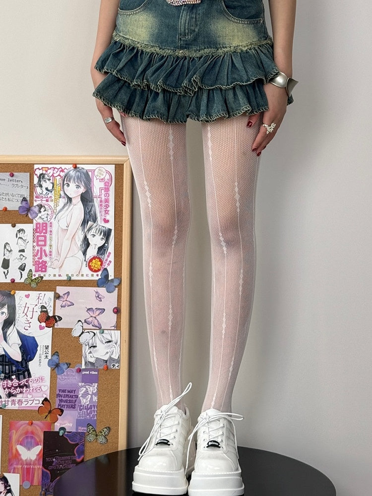 Brown/Black/White Pattern Striped Tights
