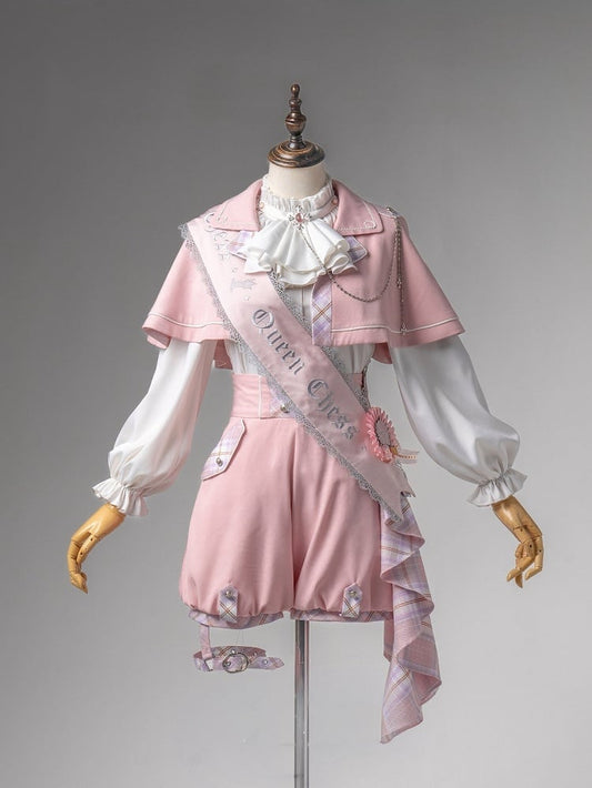 - White + Lolita Shorts and Pink Outfit Shirt Cape High Ouji Prince Waist