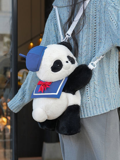 Middle/Large Blue Cute + Sailor Bag Collar Plush Size Backpack/Crossbody Panda Hat