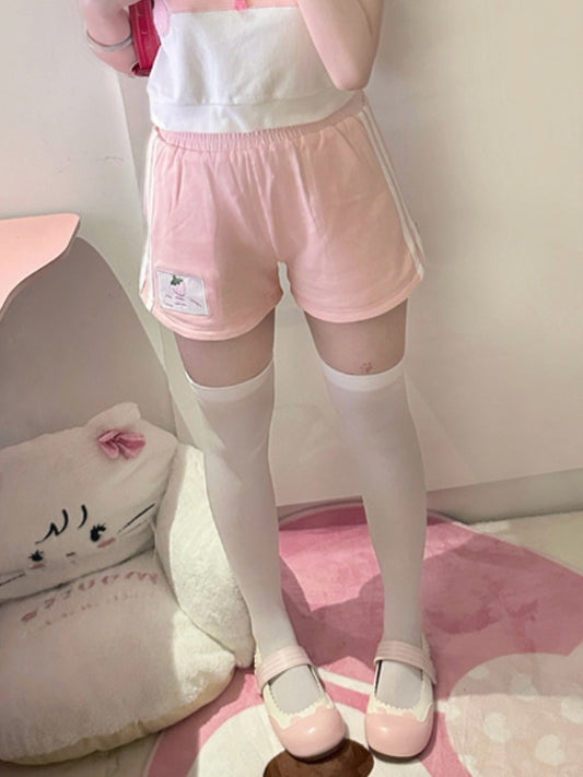 Pink Elastic Waist Thigh Length Shorts