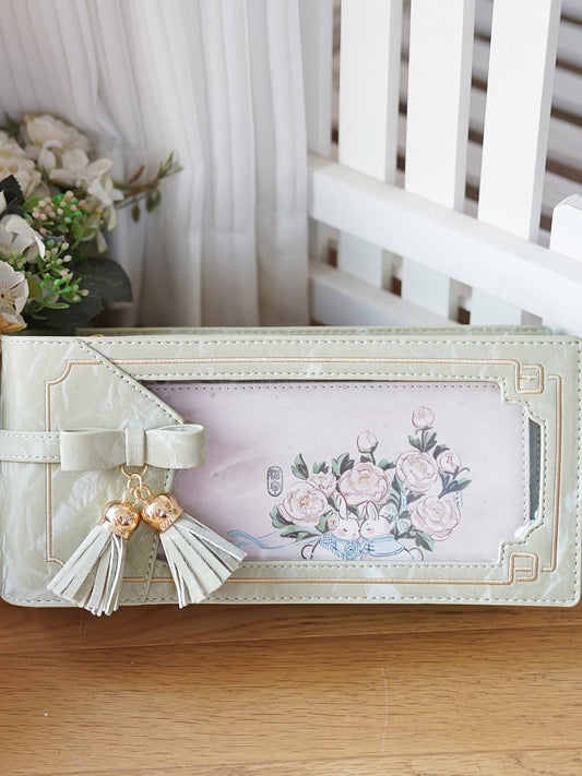 Ita Style Floral Green Cheongsam With Accent Pattern PU Bow Fringe Bag