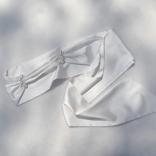 / Black Satin Waist Belt with Bead Details White