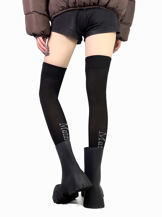 White/Black Print Overknee Stockings