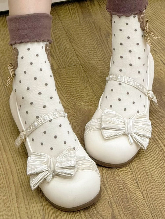 Top Schnalle Zehen Creme Schuhe Perlen Schleife verziert Lolita Weiß Herz Runde bei