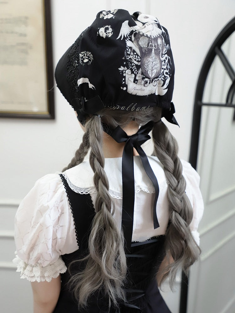 Bunny Bonnet Dark Lolita Print Black