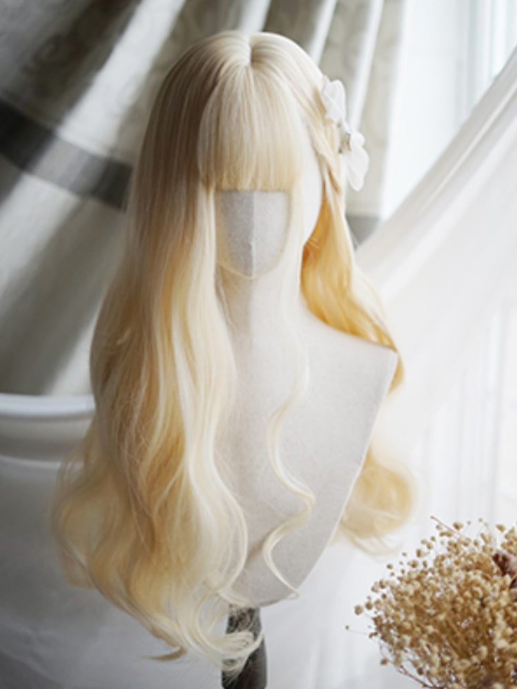 Light Blonde Long Wavy Wig With Full Bangs