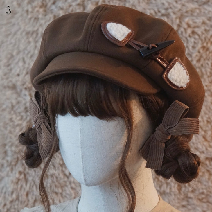 Brown Beret Decorated Button Hat