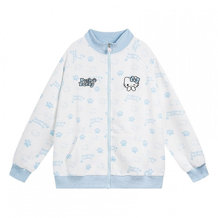 Black/Pink/Light Blue Kitties Allover Zip Closure Sweatshirt