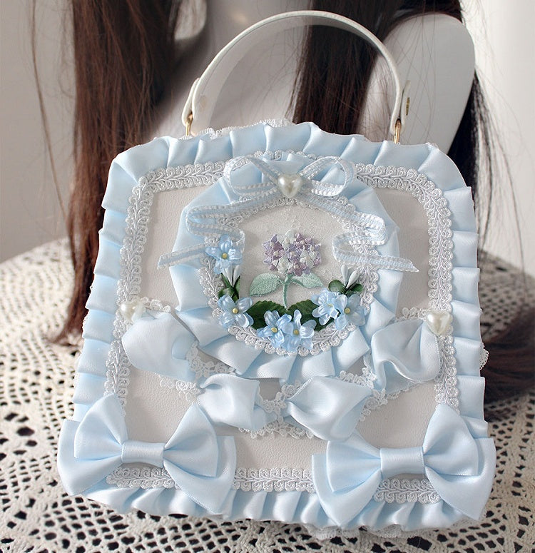Lace Lolita Adorned Handbag and with Bows – Options Flower 9 Ribbon Color Elegant Classic