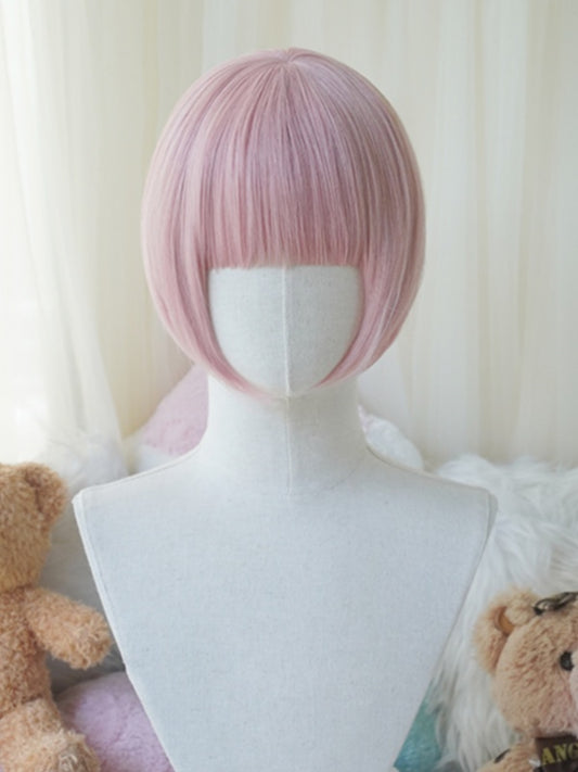 Pink Bob Cut Short Wig With Full Bangs