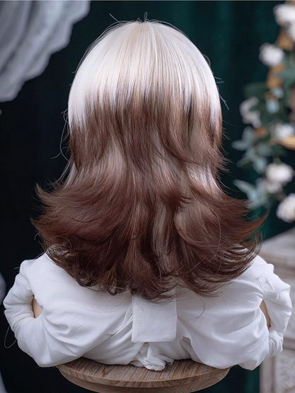 Short Ombre And With Hair Brown White Wig Color Ouji Bangs Length 43CM Air