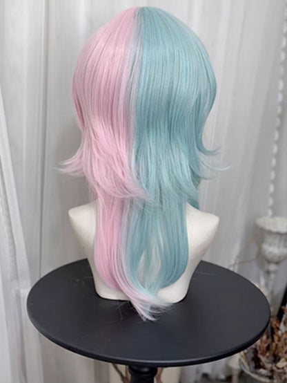 45 cm gerader Farbstil mit grün-rosa Ouji-Perückenlänge, Pony, geteilt