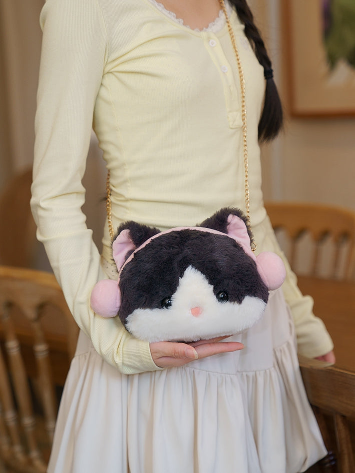 A PinkGray Embroidery Heart With Suede And Backpack Letter Plushie Kitty Detachable
