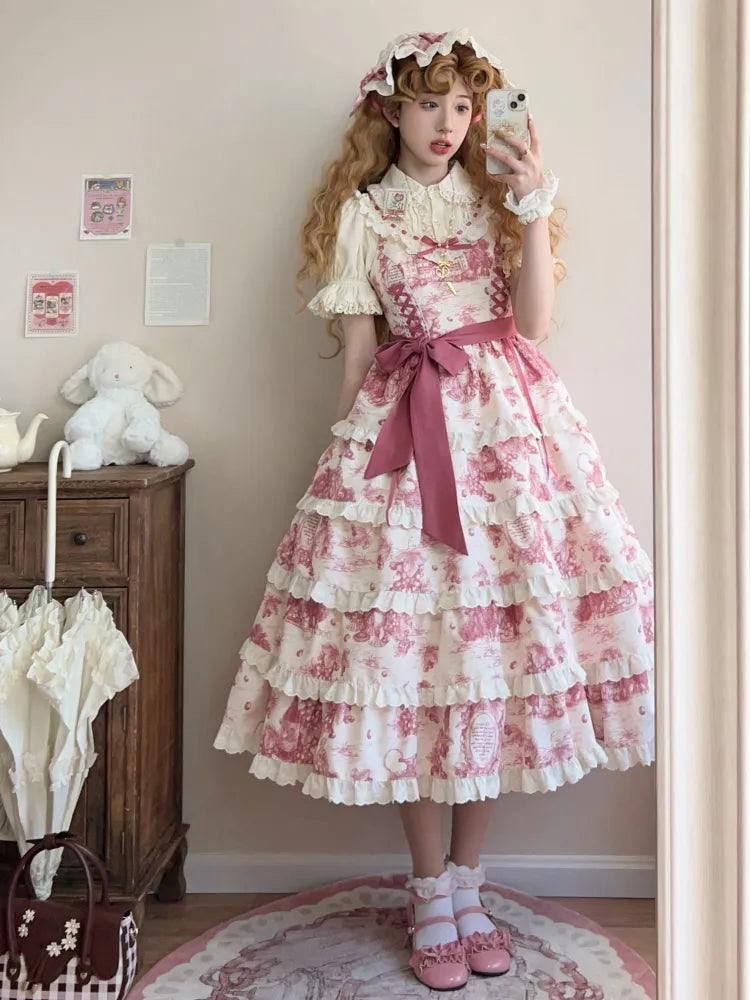 Pink Lolita Jumper Print Hem Detachable Skirt Grapes