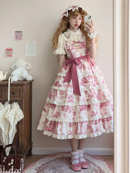 Pink Lolita Jumper Print Hem Detachable Skirt Grapes