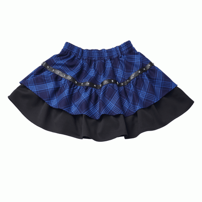 Tiered Skirt Stud Details Black and Blue Plaid Star