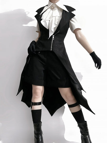Fashion Ouji Collar Jabot Pointed Shirt Short Lolita Sleeves Foldover White