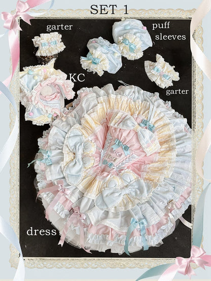 Robe rose et bleue Sweet Princess à volants bouffants et à volants superposés