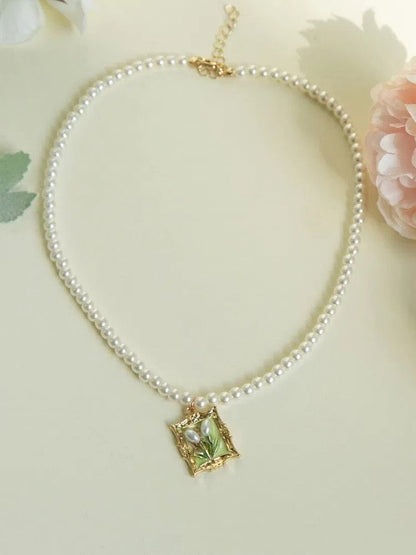 Bild Anhänger Rahmen Halskette Perlen