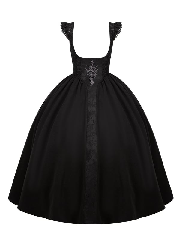 Black Under Bust Gothic Cross and Snake Waist Lolita Dress