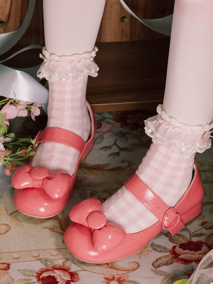 Mary Bow at Lolita Top Pink Toe Janes - Sweet Heart Heels Buckle Round Dark Low