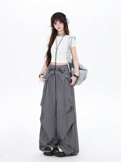 Asymmetrical Accessory Punk Waist Drawstring Waist Wasteland Gray Pants with