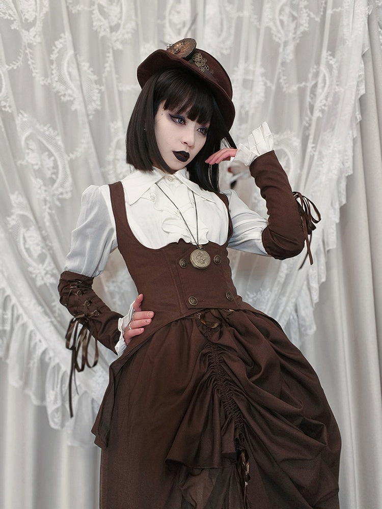 Gilet gothique marron Steampunk Lolita sous la poitrine