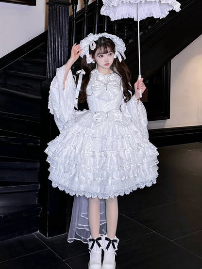 White Layered Skirt Shiro Hanayome Dress Sweet Hime Lolita Jumper Skirt with Removable Bows