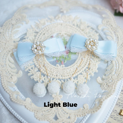 Pompons Charm Jirai Kei Schleife Haarspangen Rosa/Staubblau/Cremeblau Staubweiß/Hell