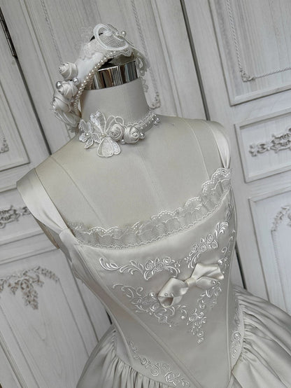 Rosette White Elegant Wedding Hanayome Lolita Jumper Skirt + Underskirt